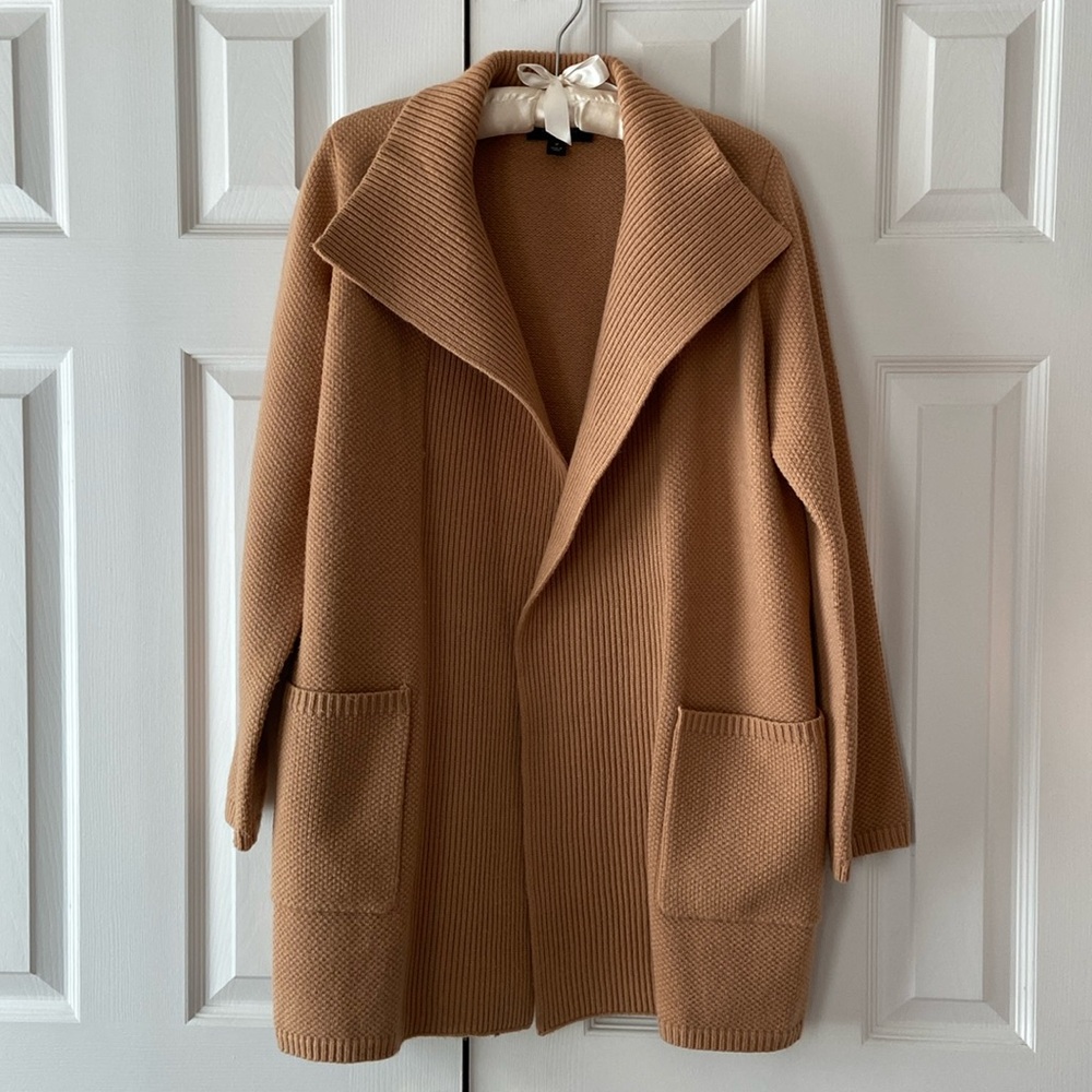 Ann Taylor Seed Stitch Coatigan Sweater Cardigan, Camel/Tan, PETITE SMALL